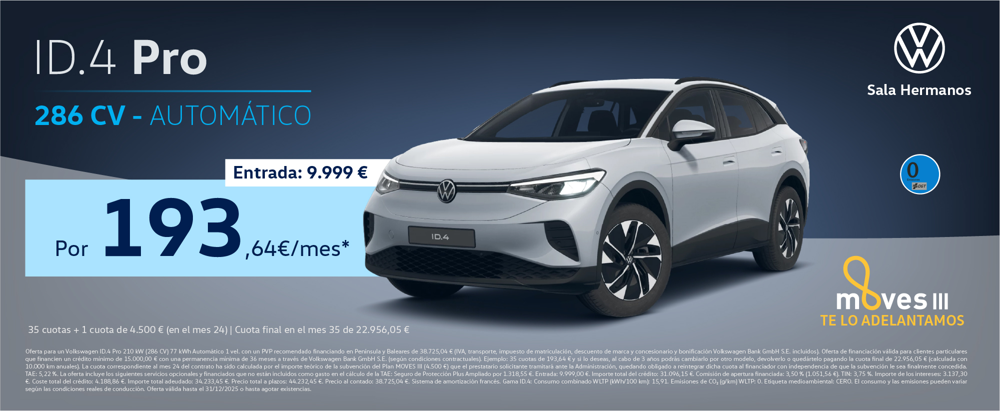 ¡No te lo pierdas! ID.4 Pro 286CV por 193€/mes*